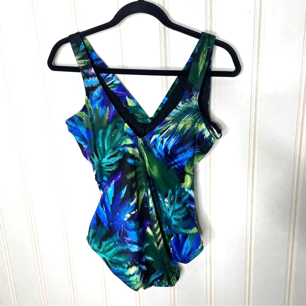 Miraclesuit Womens Tropical Palm Leaf One Piece Swimsuit Blue Green 12 70 - Picture 6 of 10